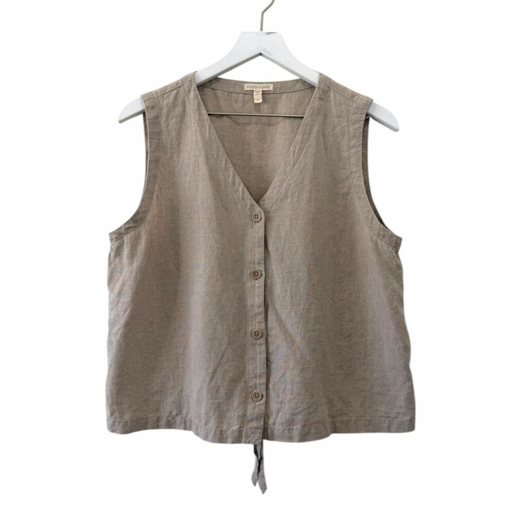 Eileen Fisher Organic Linen Button Front Vest Tank Natural Size Medium - Picture 6 of 8